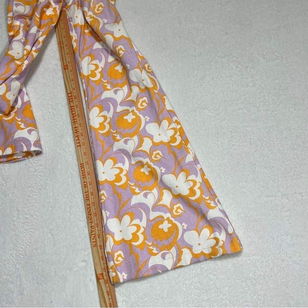 PRINCESS POLLY Jasmina Denim Wide Flare Floral Orange Lavender Size 4 - Picture 11 of 12